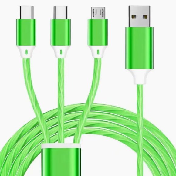 Green Universal 3 in 1 Flat Light Emitting Data Cable 3.92 ft - Picture 2 of 5